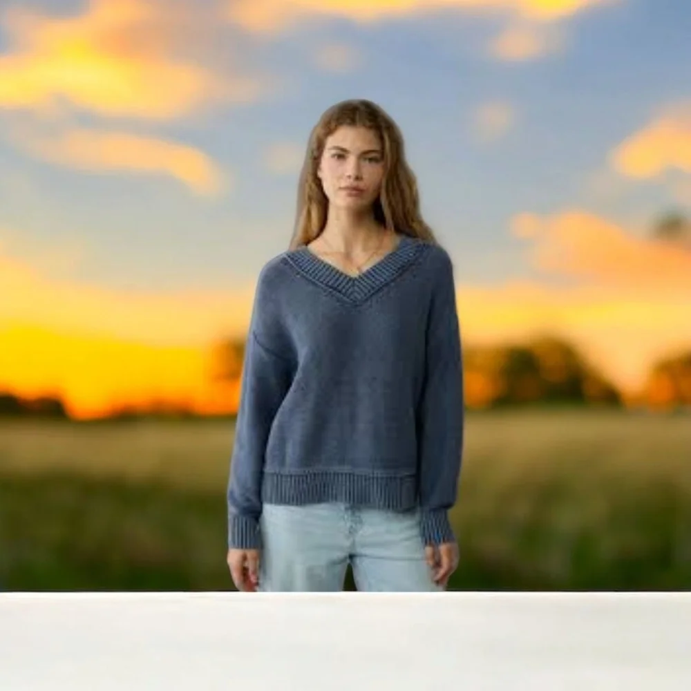New American Eagle V-Neck Sweater – Soft, Stylish & Sustainable! LARGE